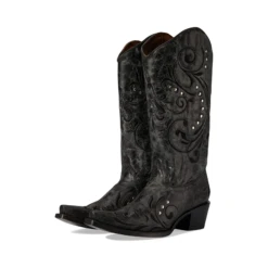 CORRAL WOMEN'S BLACK & GREY EMBROIDERY STUDDED WESTERN BOOT - L5936