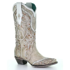 CORRAL WOMEN'S WHITE OVERLAY WITH STUDS & CRYSTALS BOOT - A3837