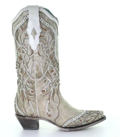 CORRAL WOMEN'S WHITE OVERLAY WITH STUDS & CRYSTALS BOOT - A3837 -Select Western Denim Stores ScreenShot2021 06 24at11.17.59AM