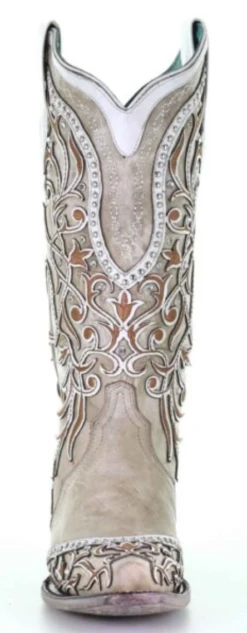 CORRAL WOMEN'S WHITE OVERLAY WITH STUDS & CRYSTALS BOOT - A3837 -Select Western Denim Stores ScreenShot2021 06 24at11.18.13AM