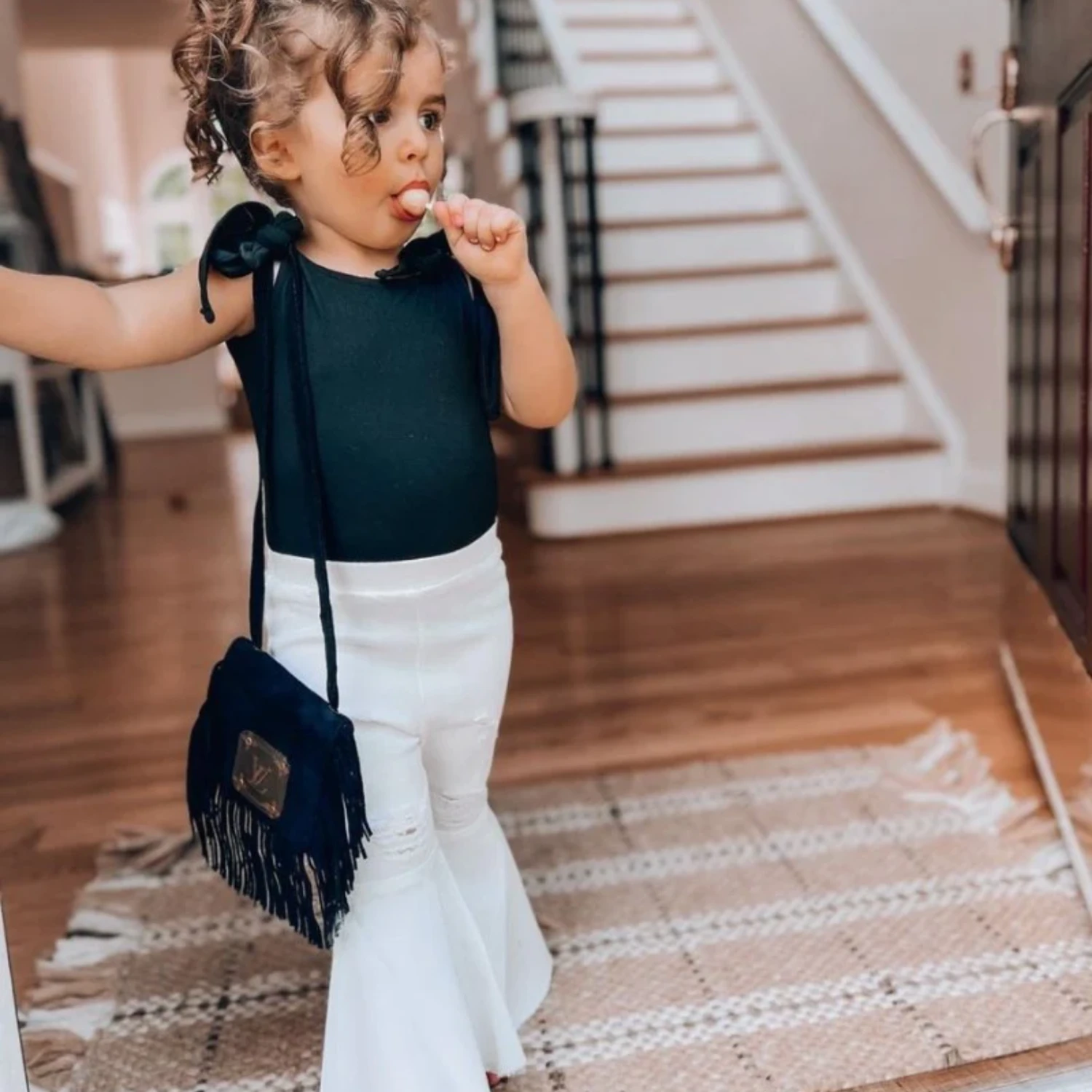 BAILEY'S BLOSSOMS INFANT/TODDLER BARBIE PLEATED DENIM BELL BOTTOM DISTRESSED WHITE 2 BAILEY'S BLOSSOMS INFANT/TODDLER BARBIE PLEATED DENIM BELL BOTTOM DISTRESSED WHITE - Image 2