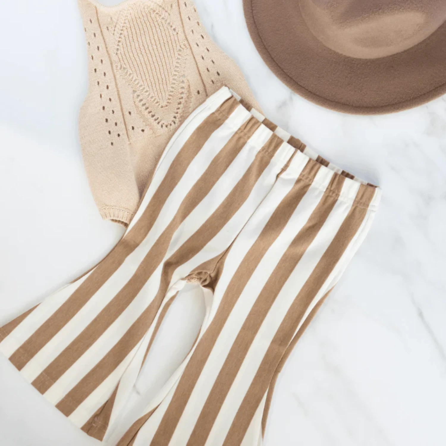 BAILEY'S BLOSSOMS INFANT/TODDLER/KIDS BLAKELY BOHO BELL BOTTOMS TAN STRIPES 4 BAILEY'S BLOSSOMS INFANT/TODDLER/KIDS BLAKELY BOHO BELL BOTTOMS TAN STRIPES - Image 4