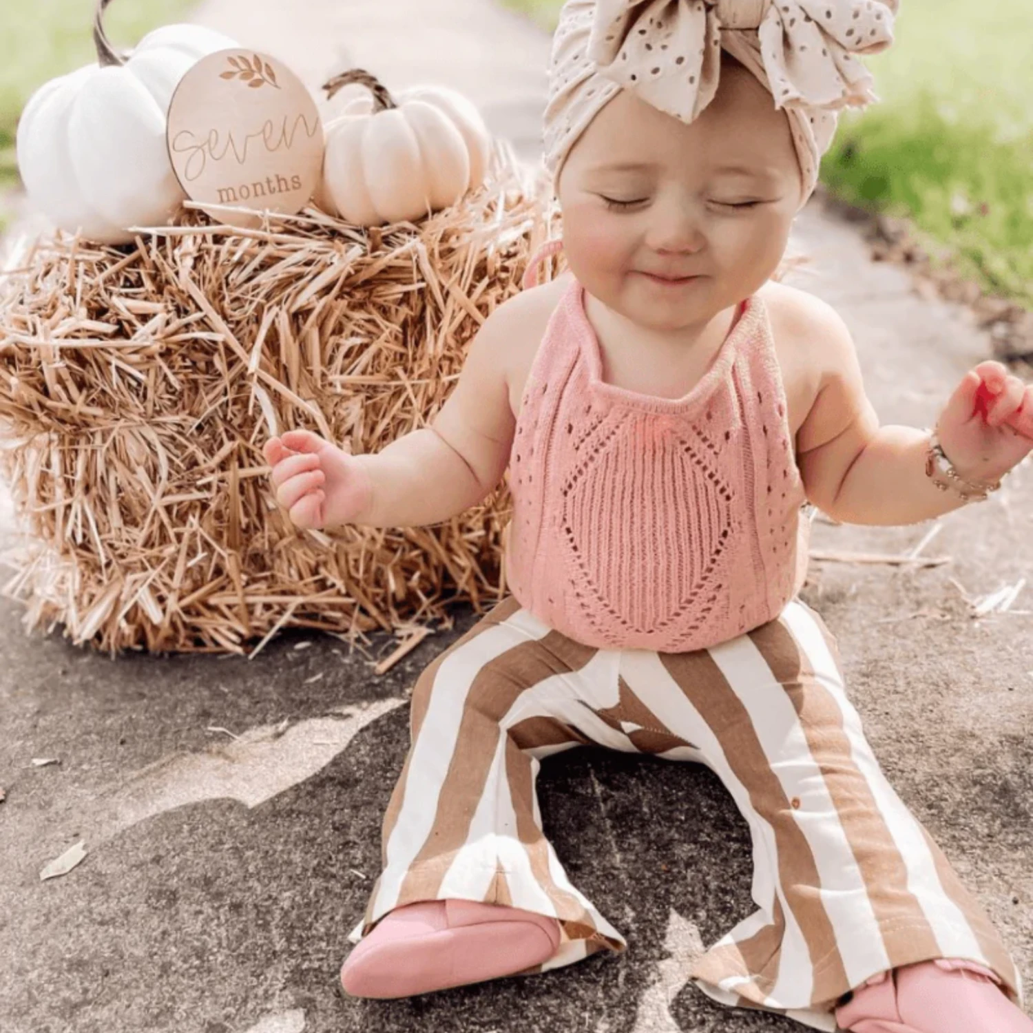 BAILEY'S BLOSSOMS INFANT/TODDLER/KIDS BLAKELY BOHO BELL BOTTOMS TAN STRIPES 2 BAILEY'S BLOSSOMS INFANT/TODDLER/KIDS BLAKELY BOHO BELL BOTTOMS TAN STRIPES - Image 2