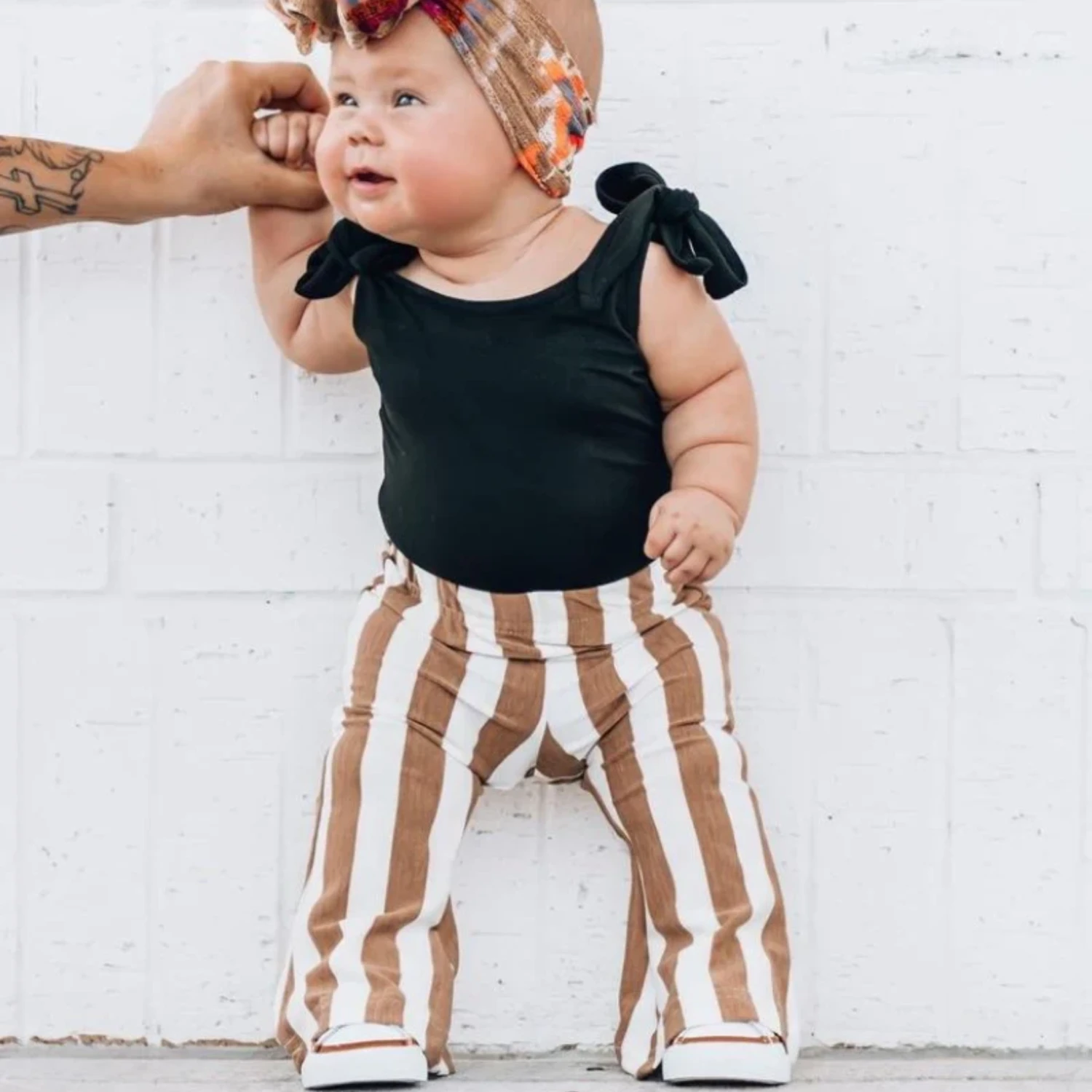 BAILEY'S BLOSSOMS INFANT/TODDLER/KIDS BLAKELY BOHO BELL BOTTOMS TAN STRIPES 5 BAILEY'S BLOSSOMS INFANT/TODDLER/KIDS BLAKELY BOHO BELL BOTTOMS TAN STRIPES - Image 5