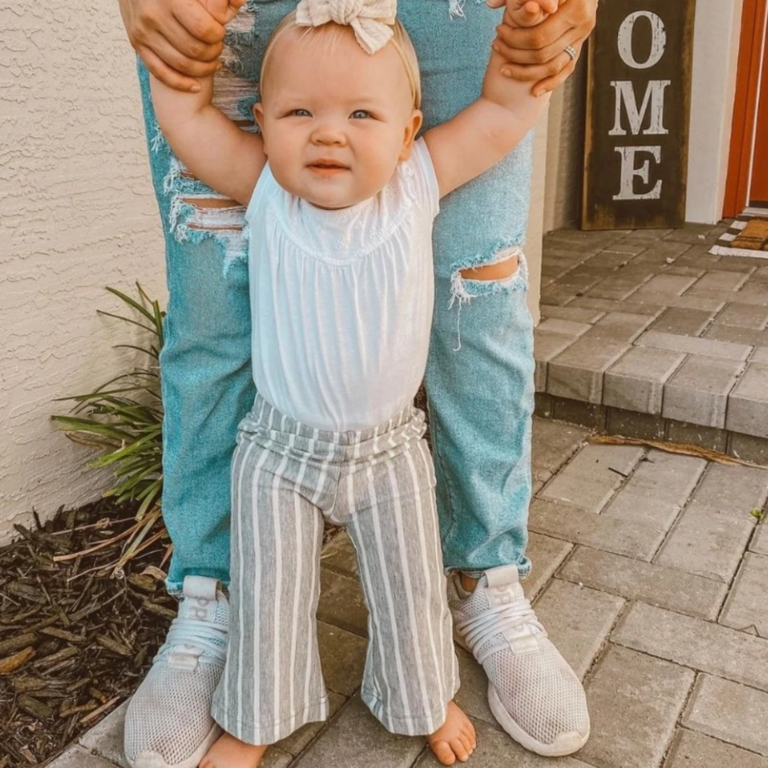 BAILEY'S BLOSSOMS INFANT/TODDLER BLAKELY BOHO BELL BOTTOM GRAY & WHITE STRIPES 1 BAILEY'S BLOSSOMS INFANT/TODDLER BLAKELY BOHO BELL BOTTOM GRAY & WHITE STRIPES