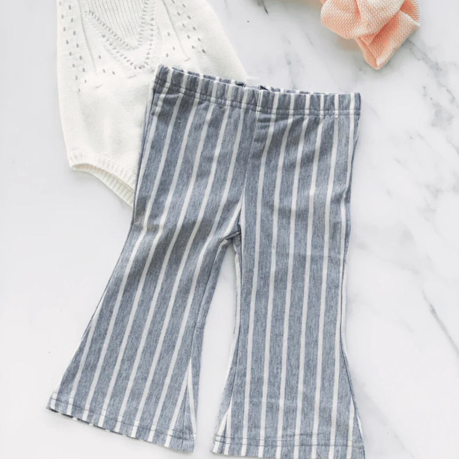 BAILEY'S BLOSSOMS INFANT/TODDLER BLAKELY BOHO BELL BOTTOM GRAY & WHITE STRIPES 4 BAILEY'S BLOSSOMS INFANT/TODDLER BLAKELY BOHO BELL BOTTOM GRAY & WHITE STRIPES - Image 4